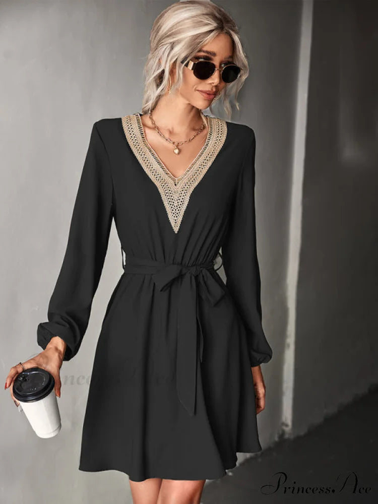 long-sleeved for V-neck dress lace women
