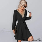 long-sleeved for V-neck dress lace women