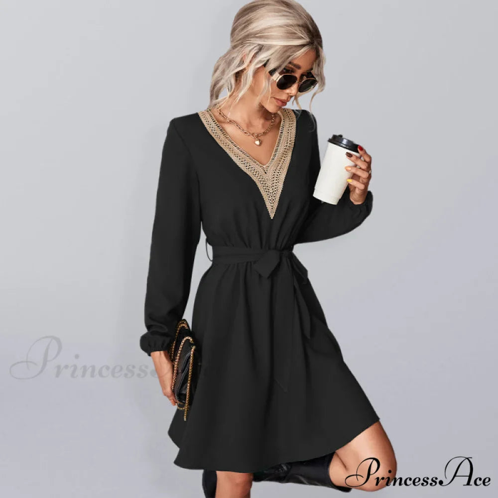 long-sleeved for V-neck dress lace women