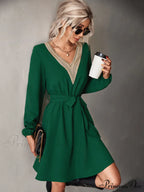 long-sleeved for V-neck dress lace women
