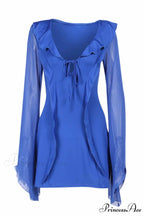 Long Sleeved Ruffled Mini Dress with Lace Up Detail