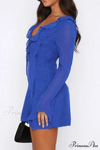 Long Sleeved Ruffled Mini Dress with Lace Up Detail