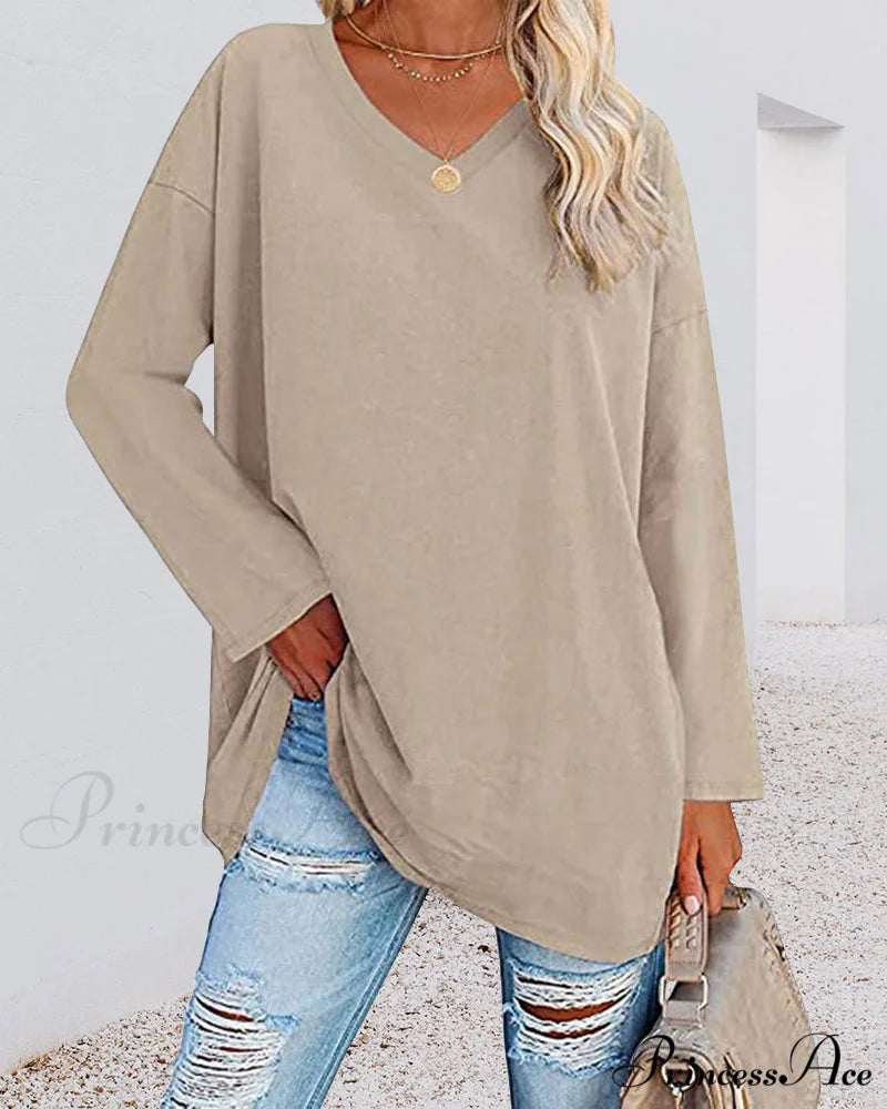 long-sleeved women's V-neck t-shirt