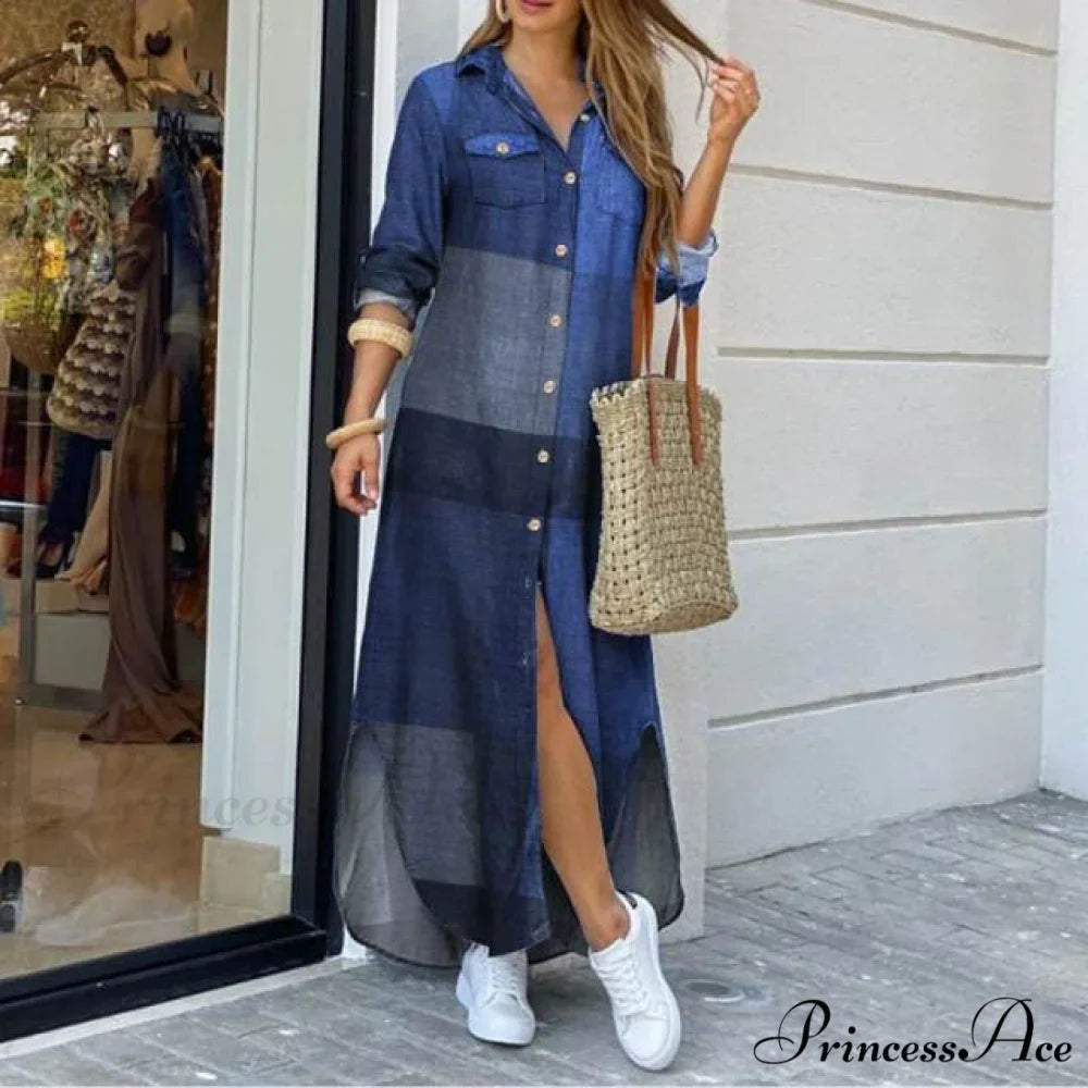 Long Sleeves Shirt Casual Plaid Vestidos Dress