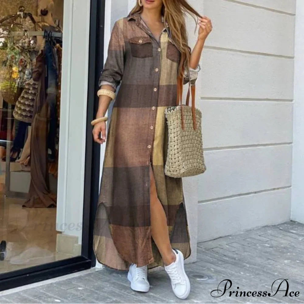 Long Sleeves Shirt Casual Plaid Vestidos Dress