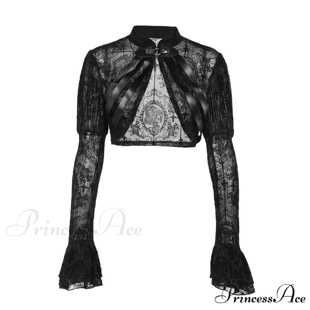 Long Sleeves Smock Vintage Black Lace Flare Sleeve Cosplay Cardigan