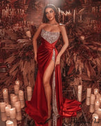 Long Slim Strapless Vestidos Red Evening Party Club Dress