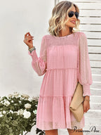 Long Solid Color Arm Mini Clip Gown Dot Chiffon for Women