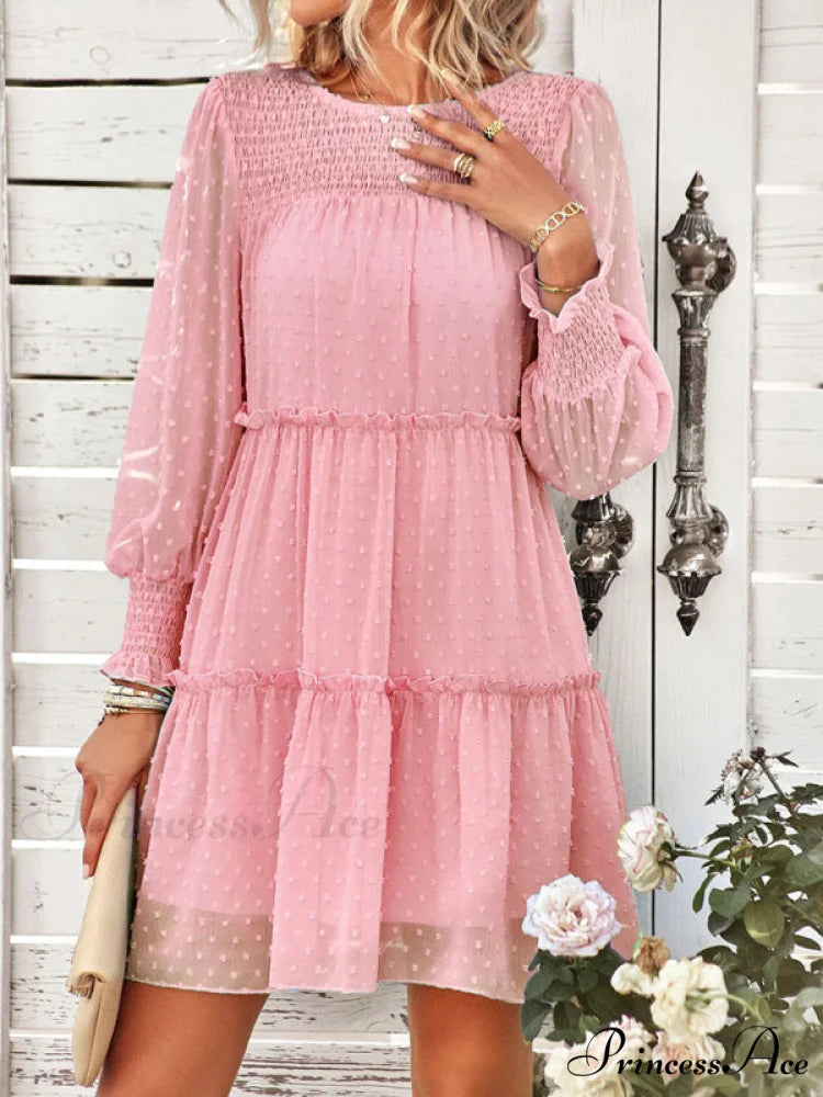 Long Solid Color Arm Mini Clip Gown Dot Chiffon for Women