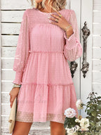 Long Solid Color Arm Mini Clip Gown Dot Chiffon for Women