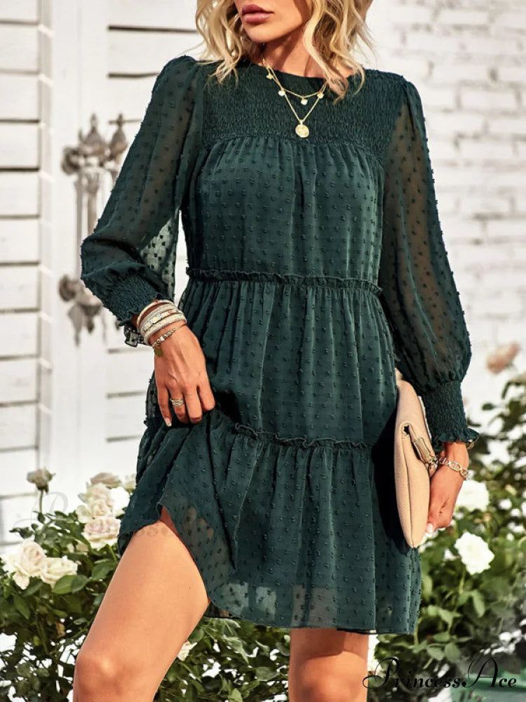 Long Solid Color Arm Mini Clip Gown Dot Chiffon for Women