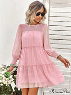 Long Solid Color Arm Mini Clip Gown Dot Chiffon for Women
