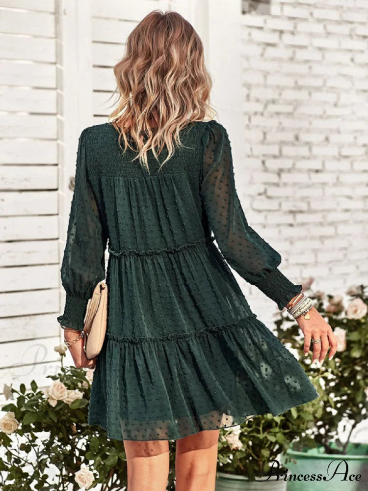 Long Solid Color Arm Mini Clip Gown Dot Chiffon for Women