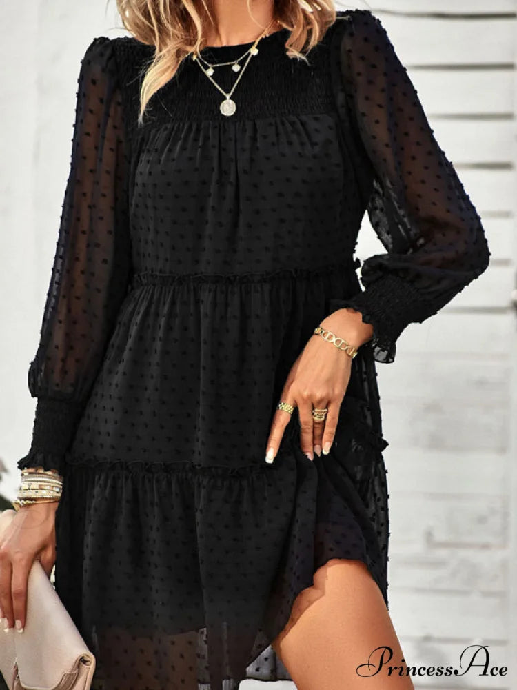 Long Solid Color Arm Mini Clip Gown Dot Chiffon for Women