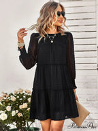 Long Solid Color Arm Mini Clip Gown Dot Chiffon for Women