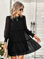 Long Solid Color Arm Mini Clip Gown Dot Chiffon for Women