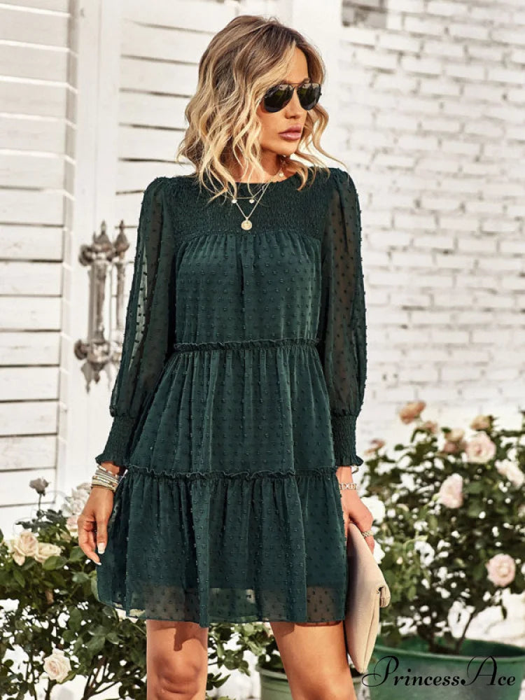 Long Solid Color Arm Mini Clip Gown Dot Chiffon for Women