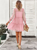 Long Solid Color Arm Mini Clip Gown Dot Chiffon for Women