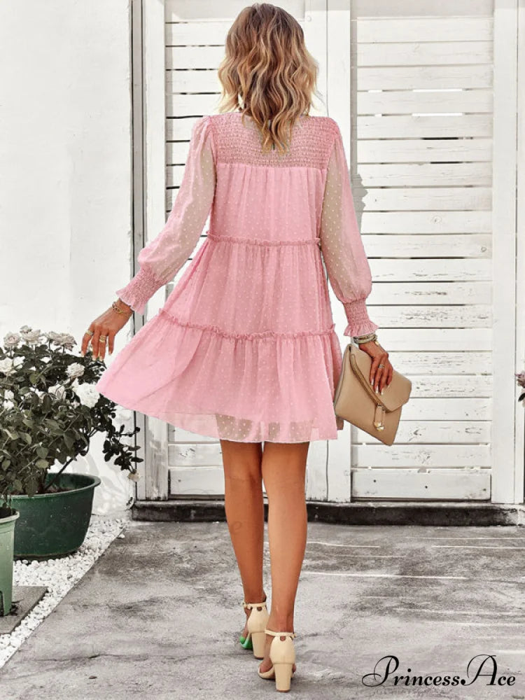 Long Solid Color Arm Mini Clip Gown Dot Chiffon for Women