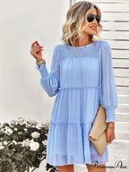 Long Solid Color Arm Mini Clip Gown Dot Chiffon for Women