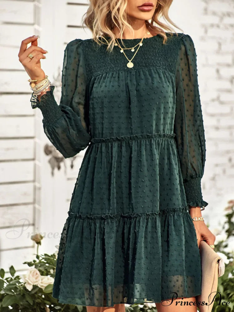 Long Solid Color Arm Mini Clip Gown Dot Chiffon for Women