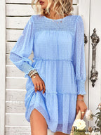 Long Solid Color Arm Mini Clip Gown Dot Chiffon for Women