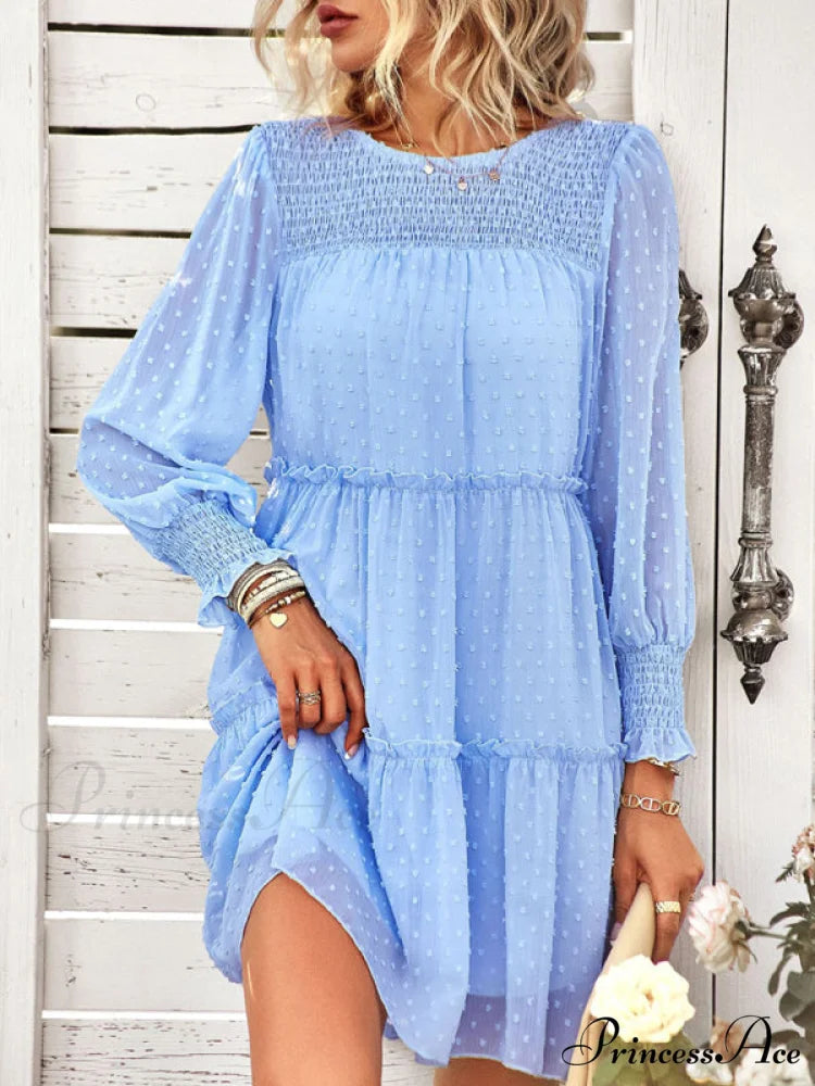 Long Solid Color Arm Mini Clip Gown Dot Chiffon for Women