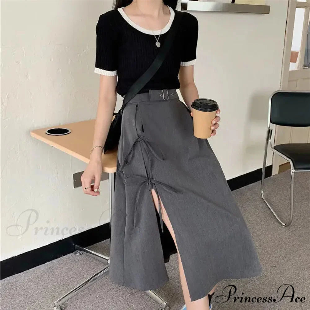 Long Solid Simple All Match High Waist Casual Comfortable Vintage Skirt