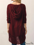 Long With Women Lace Patchwork Arm T-shirt Hood