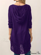 Long With Women Lace Patchwork Arm T-shirt Hood