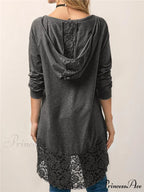 Long With Women Lace Patchwork Arm T-shirt Hood