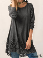 Long With Women Lace Patchwork Arm T-shirt Hood