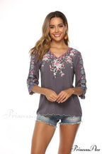Loose Casual Cotton Floral Embroidery Boho Blouse