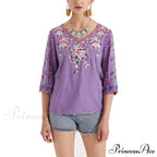 Loose Casual Cotton Floral Embroidery Boho Blouse