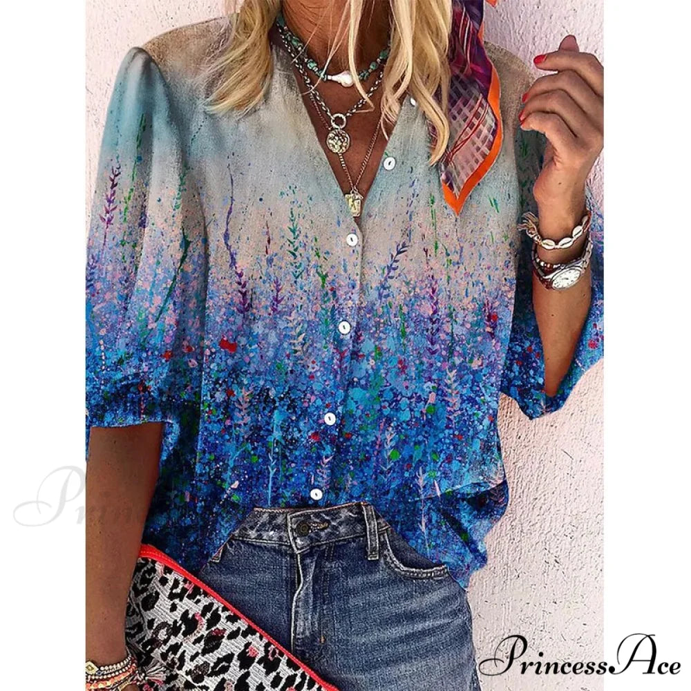 Loose Colorful Print Large Size Blouses
