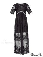 Loose Embroidery White Lace Maxi Boho Dress