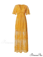 Loose Embroidery White Lace Maxi Boho Dress