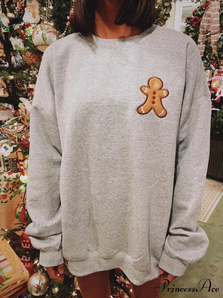 Loose Oversized Gingerbread Crew Neck Casual Christmas Hoodie