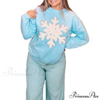 Loose Pullover Snowflake Letter Embroidery Crew Neck Long Sleeve Christmas Hoodie