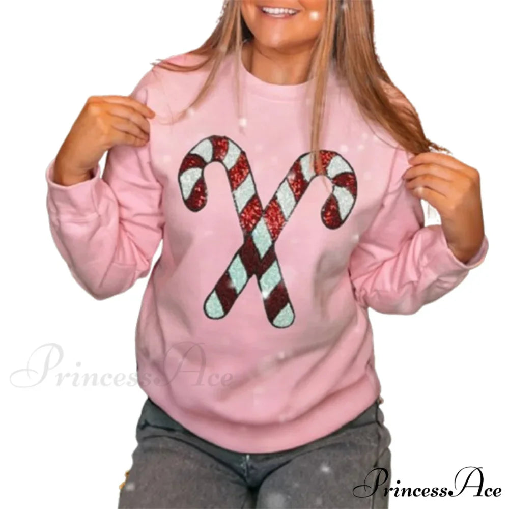 Loose Pullover Snowflake Letter Embroidery Crew Neck Long Sleeve Christmas Hoodie
