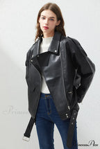 Loose Sashes Casual Biker Outwear Coat