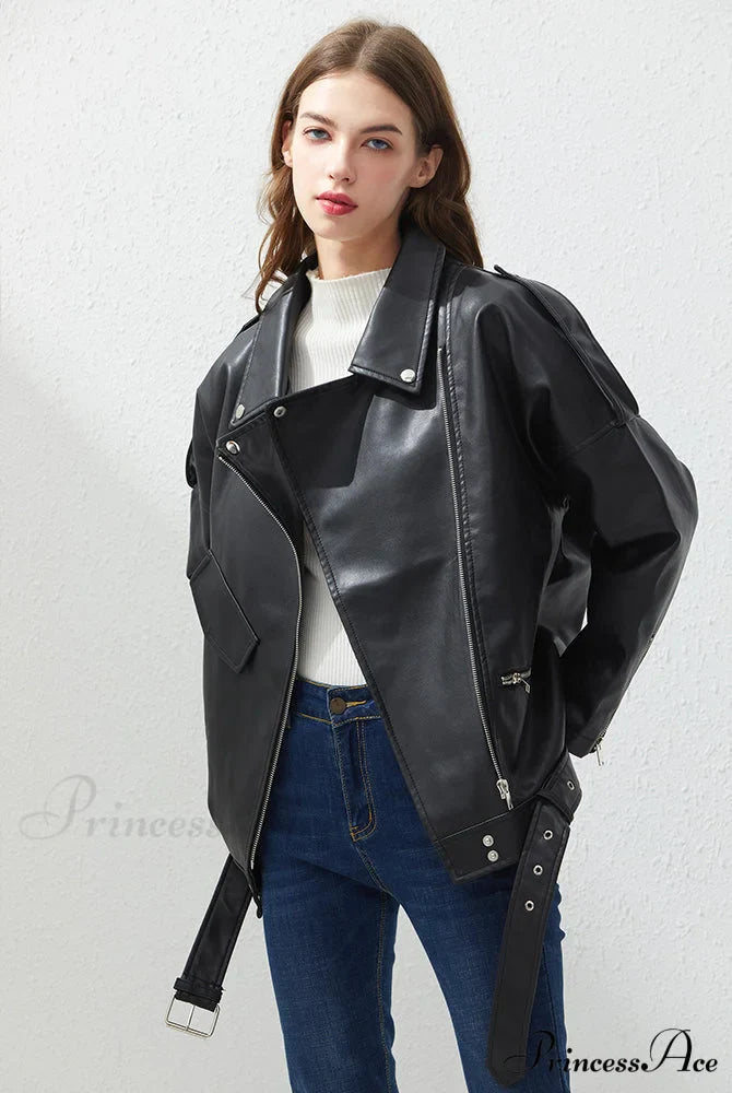 Loose Sashes Casual Biker Outwear Coat