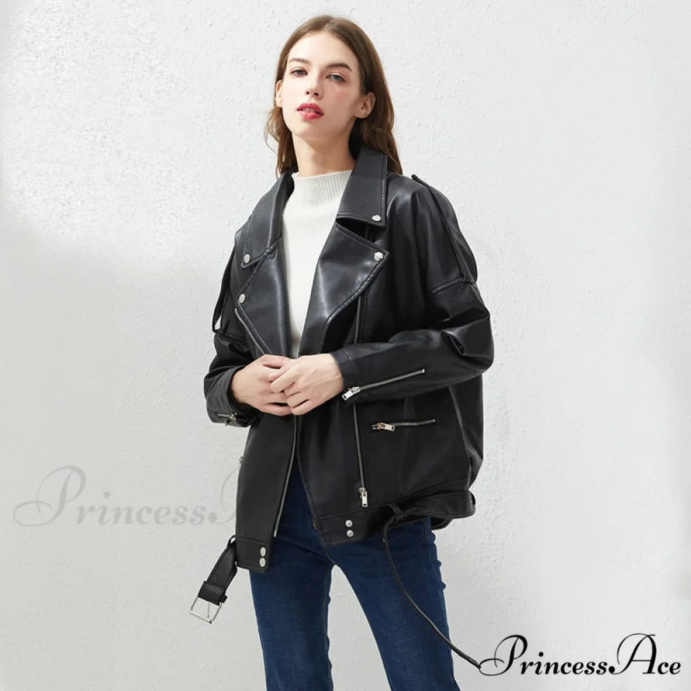Loose Sashes Casual Biker Outwear Coat