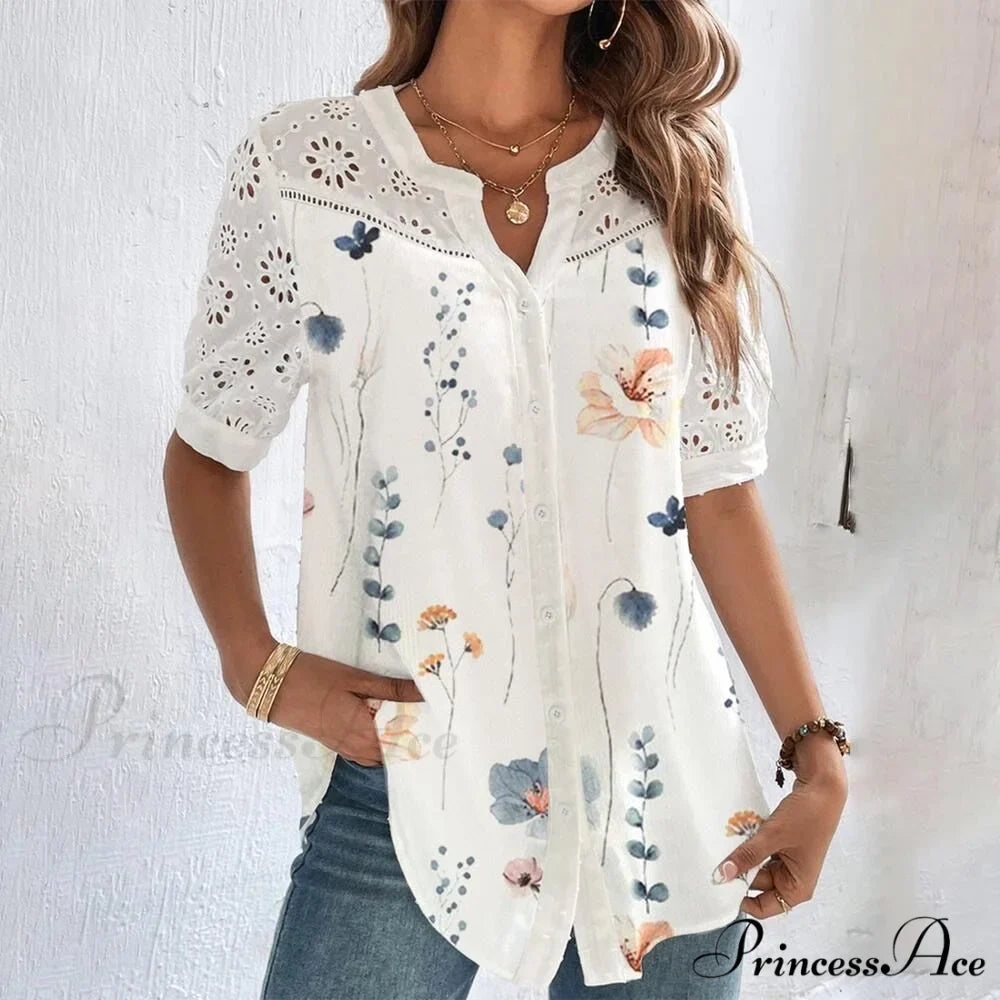 Loose Shirt Elegant Short Sleeve Blouse