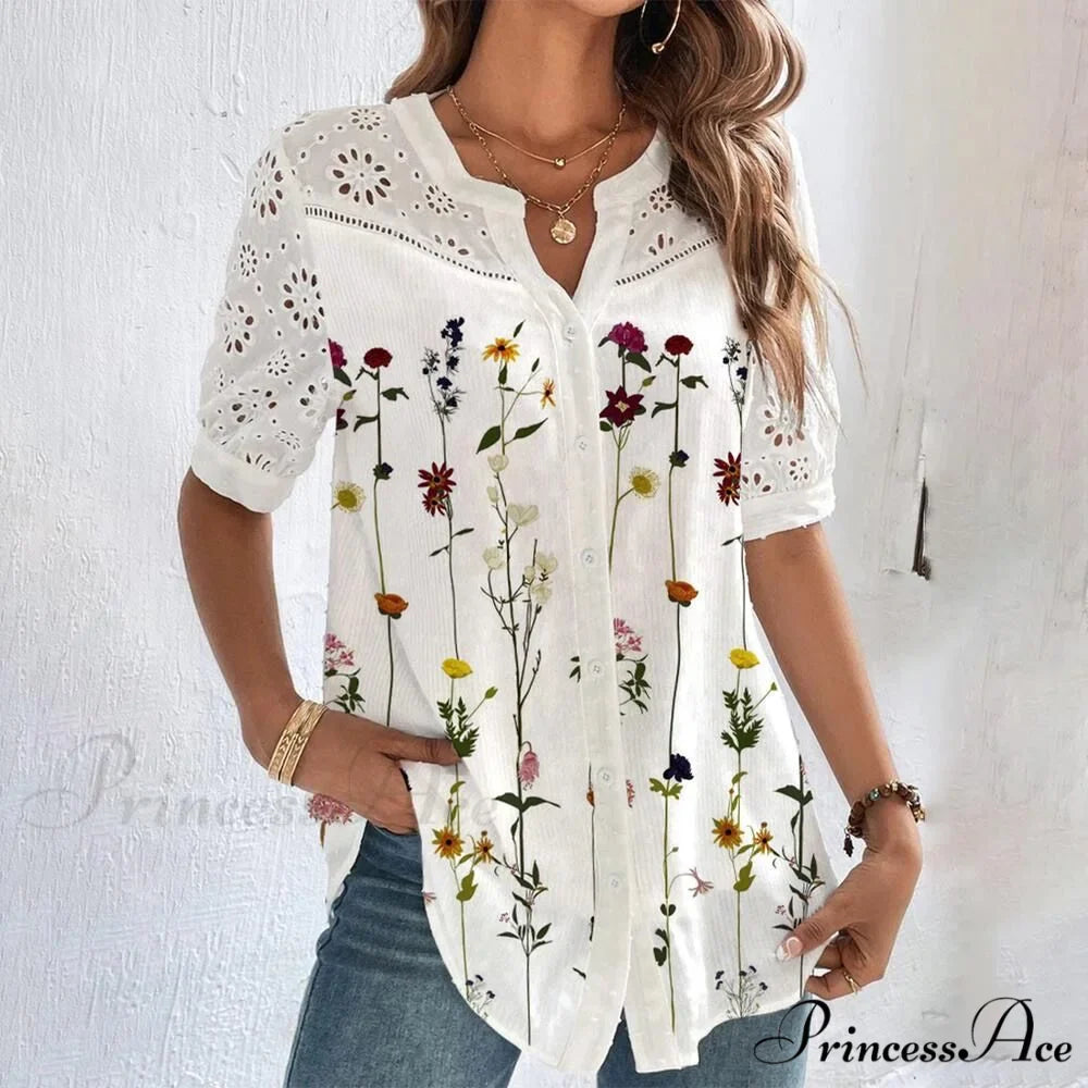 Loose Shirt Elegant Short Sleeve Blouse