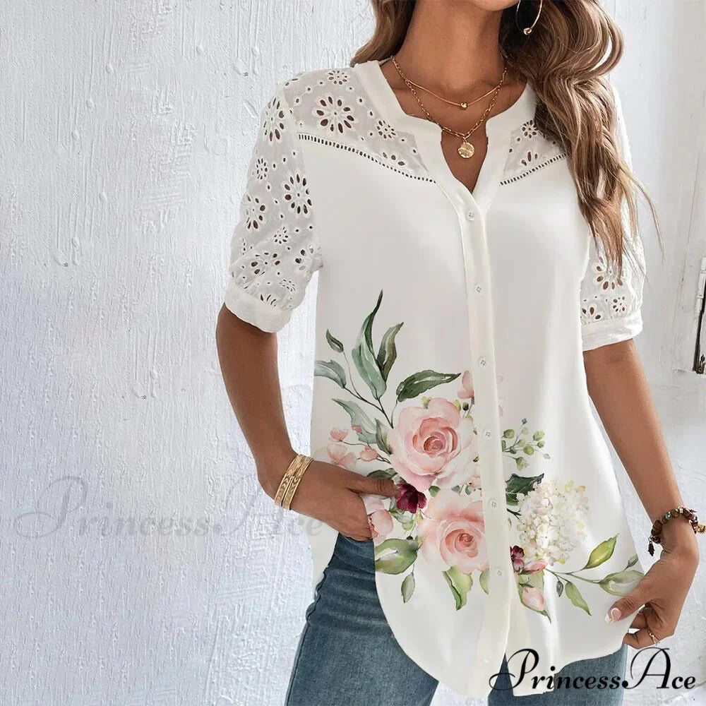 Loose Shirt Elegant Short Sleeve Blouse