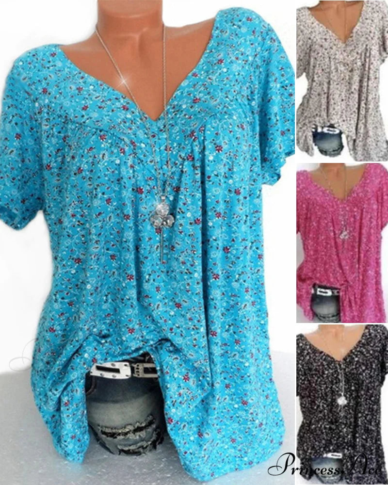 loose short-sleeved V-neck tee