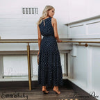 Loose Sleeveless Holiday Dot Print Long Maxi Dress