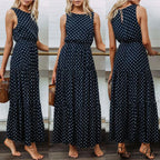 Loose Sleeveless Holiday Dot Print Long Maxi Dress