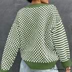 Loose Striped Plaid Casual Long Sleeve Cute Retro Chic Green Christmas Sweater